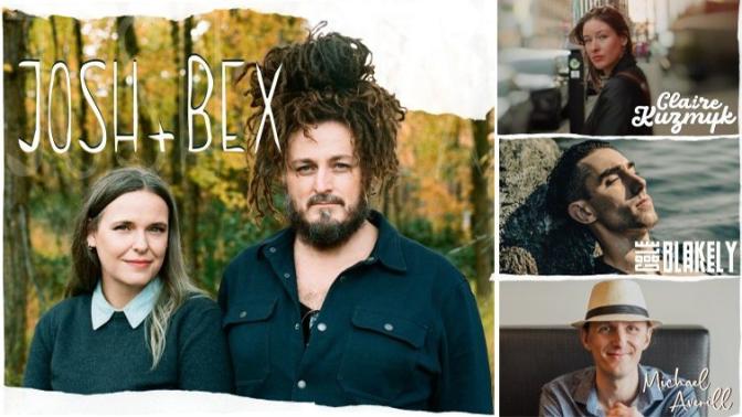 Collage of portraits of 4 musical performance acts featuring portrait of headliner josh and bex