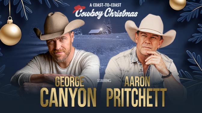 christmas scene featuring musicians george canyon and aaron pritchett