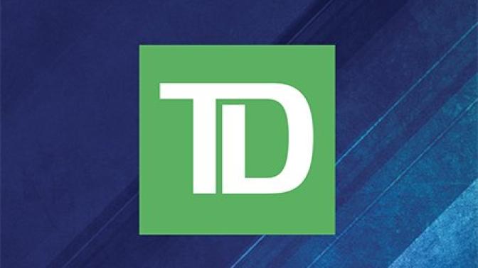 Green TD logo on a blue textured background.