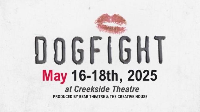 Text banner with the show Title Dogfight and a red lipstick kiss impression from lips