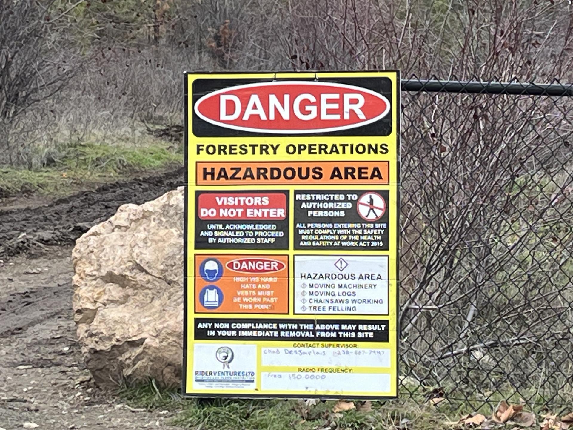 danger sign for forestry operations 