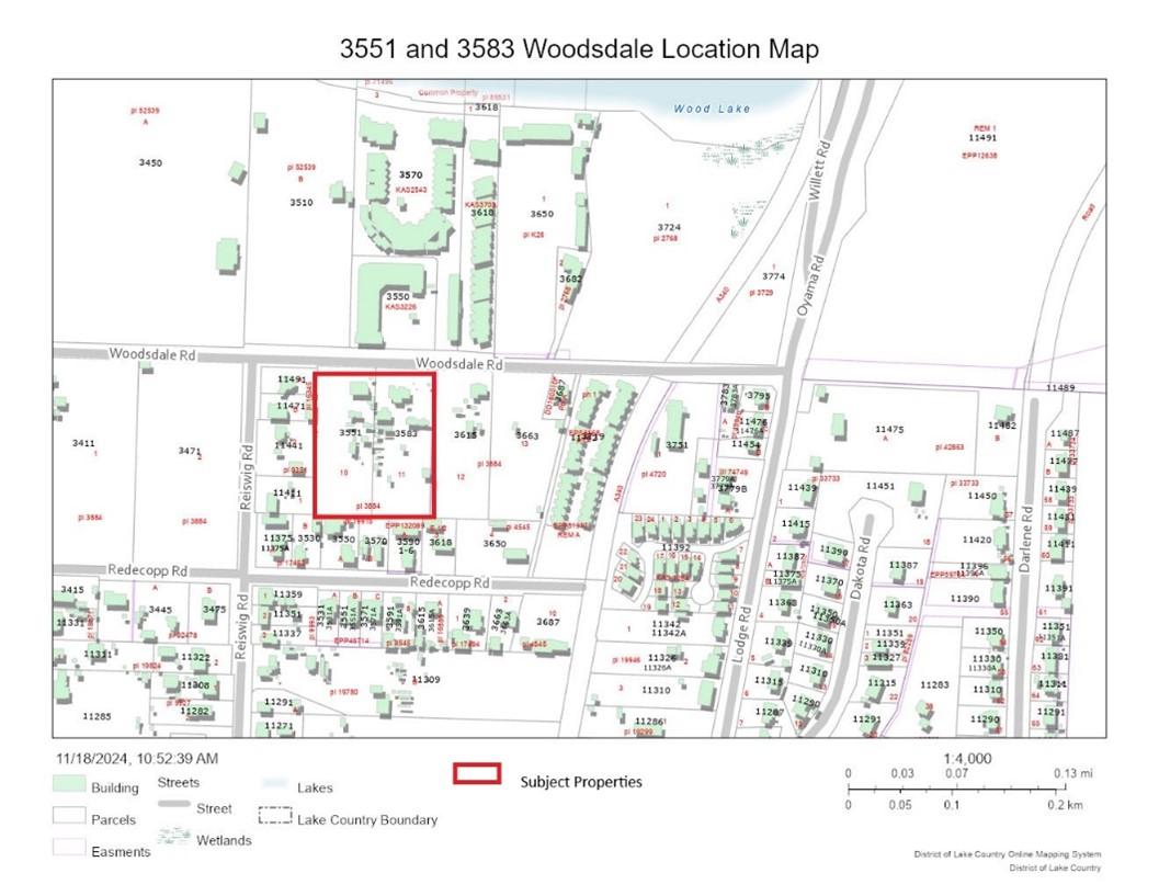 map of Lake Country showing 3551 and 3583 Woodsdale Rd location