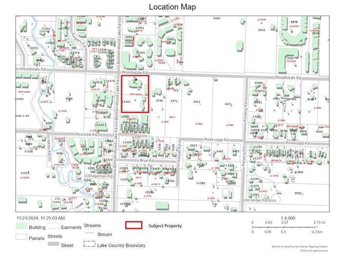 Map of Lake Country showing 3223 Woodsdale Road and 11437 Bottom Wood Lake Road location