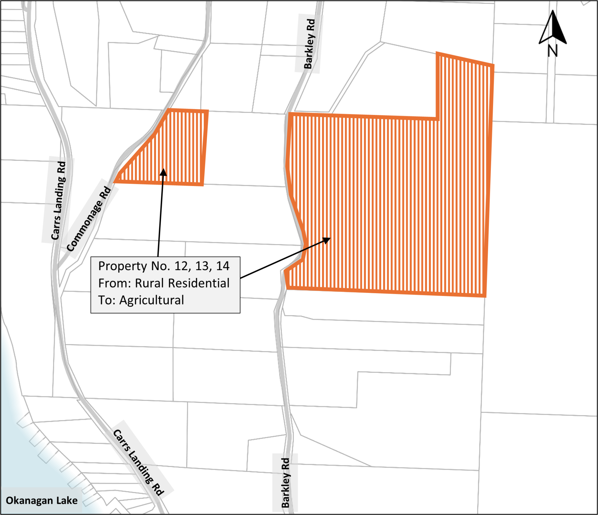 map of properties included in Bylaw 1249 OCP Amendment