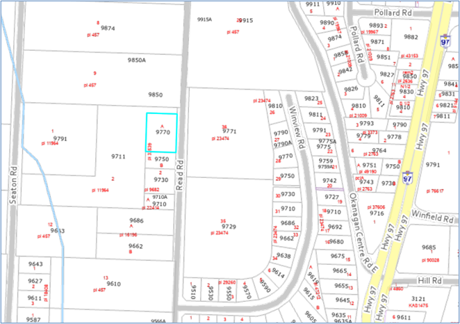 map showing location of 9770 Read Road in Lake Country